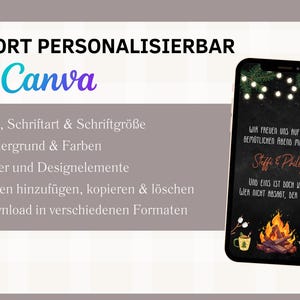 Pode incluir: Uma maquete de smartphone com fundo preto e um design de fogueira. O texto na tela diz "WIR FREUER UNS AUF EINEN GEM&Uuml;TLICHER ABEND MIT EUCH! Stiffe & Philly UND EINS IST DOCH KLAR WER NICHT ABSAGT, DER IST DA!"