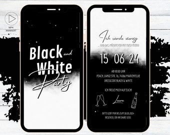 Black and White Geburtstags Motto Party Einladung für 18. 20. 30. 40. 50. 60. Geburtstag personalisierbare Geburtstagseinladung