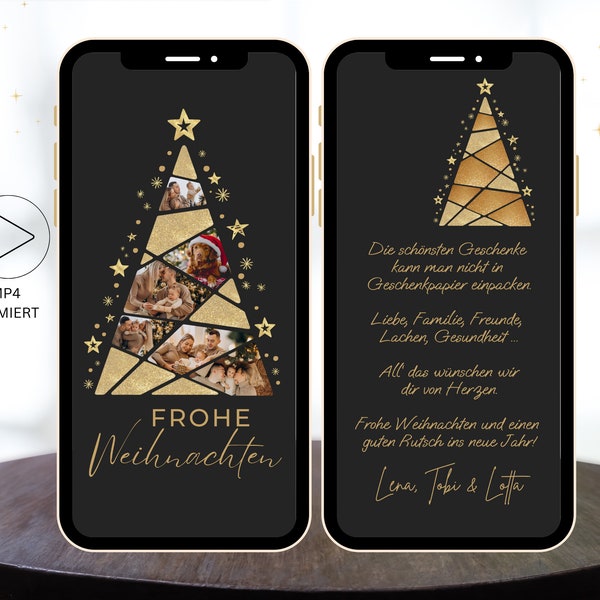 Digitale Weihnachtsgruß Karte Tannenbaum mit Fotos | eCard Weihnachtsgrüße zum Versenden per WhatsApp, Frohe Weihnachten Christbaum