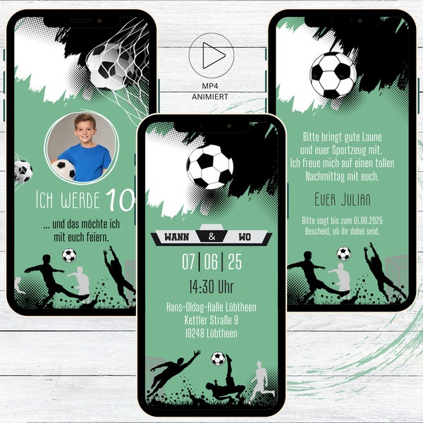 Invitation Kids Birthday Soccer Template, Digital WhatsApp Birthday Invitation Soccer | football party green