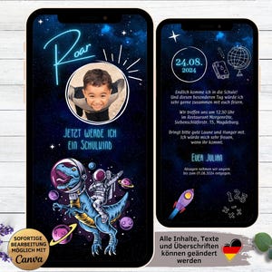 Invitación digital al espacio escolar T-Rex | Tarjeta electrónica de introducción a la escuela para enviar por WhatsApp | niño de escuela | Regreso a la escuela | comienzo de la escuela