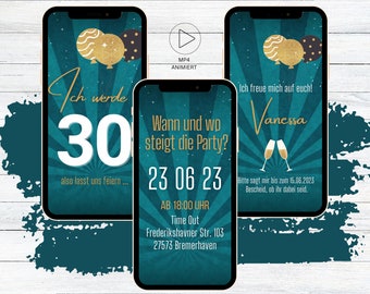 eCARD Geburtstags Party Einladung für 18. 20. 30. 40. 50. 60. personalisierte Geburtstagskarten, digitale WhatsApp Geburtstagseinladung