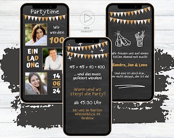 Invitation triple and double birthday board digital, animated ecard with photos, triple birthday 70 75 80 85 90 95 100 110 120