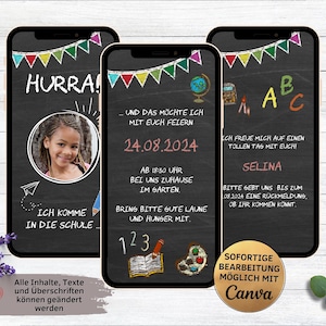 Convite digital para quadro negro de introdução à escola com giz | Cartão convite para matrícula escolar | Cartão eletrônico para aluno do WhatsApp | De volta às aulas | Início da escola