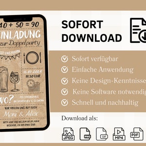 Digitale eCard Einladung zum Doppelgeburtstag, zum Versenden per WhatsApp, doppelter Geburtstag, Einladung 70 80 90 100 110 120 Papier Bild 5