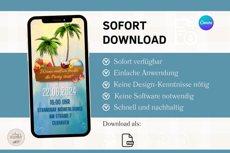 eCARD Sommer Geburtstags Party Einladung für 30. 40. 50. 60. 70. Geburtstag animierte digitale Sommerparty WhatsApp Einladung Bild 5