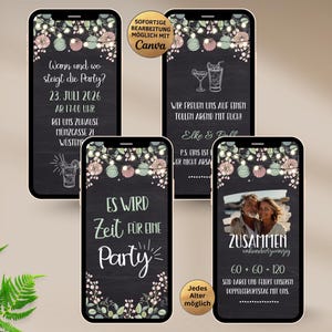 Convite digital para festa de aniversário dupla, festa no jardim | Cartão de convite para festa dupla, coquetéis | Aniversário duplo 70 75 80 85 90 95 100
