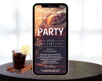 eCard Glühwein Party Einladung, digitale WhatsApp Glühweinfeier Einladungskarte, animierte personalisierbare Glühweinpartykarte Winter