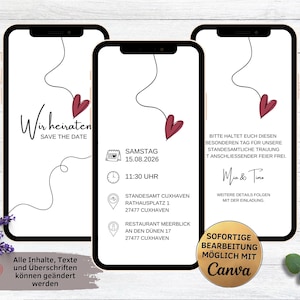 Video di invito a nozze digitale eCard per Whatsapp minimalista | animato salva la data | Linea di invito a nozze con cuore