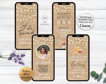 eCARD Birthday Party Invitation Kraft Paper Cocktails | 20th, 30th, 40th, 50th, 60th animated WhatsApp birthday invitation with photo woman man