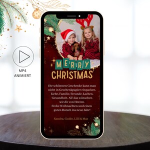 eCard auguri di Natale digitali da inviare tramite WhatsApp | Biglietto di auguri di Natale con foto Buon Natale | Buon Natale oro rosso scuro