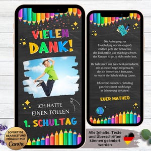 eCard Danksagung Einschulung | 1. Schultag | Schuleinführung | Danke Einschulungsfeier | digitale Danksagungskarte für WhatsApp