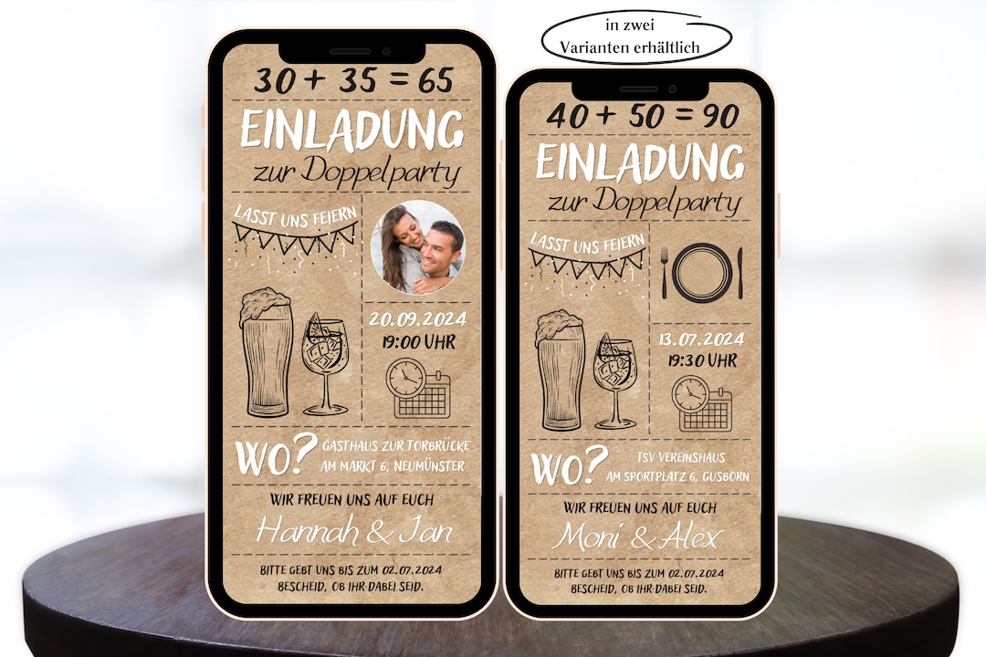 Digitale eCard Einladung zum Doppelgeburtstag Kraftpapier