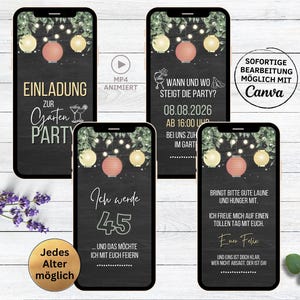 Digitale Gartenparty Geburtstags Einladung bunte Lampions Tafel | eCard Grillparty Einladungskarte Geburtstagsparty | Cocktails Bier Grillen