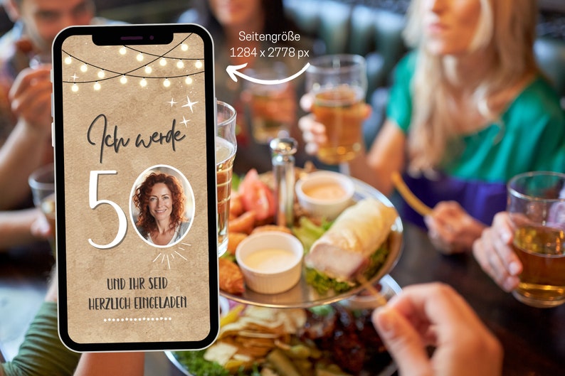eCARD Geburtstagseinladung mit Foto Kraftpapier Geburtstags Party Einladung Sekt für 20. 30. 40. 50. 60. 70. animierte WhatsApp Einladung Bild 4