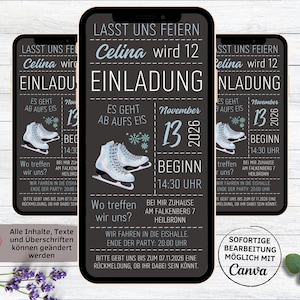 Einladung Kindergeburtstag Schlittschuhlaufen | Schlittschuh laufen gehen | Besuch auf der Eisbahn digitale WhatsApp Geburtstagseinladung