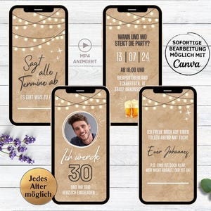 Invitación digital a fiesta de cumpleaños cerveza de papel kraft para tarjeta electrónica animada 18, 20, 30, 40, 50, 60, invitación de cumpleaños de WhatsApp con foto