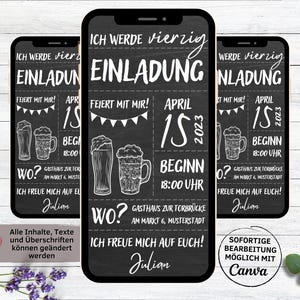 Digitale eCard Geburtstagseinladung Tafel für Mann Frau Bier | Einladung zum Geburtstag | Einladungskarte zum Versenden per Whatsapp Mann