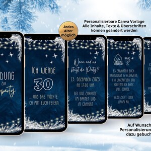 eCARD Winter Party Birthday Invitation for 18th, 20th, 30th, 40th, 50th, 60th | Animated Digital WhatsApp Birthday Invitation Winter Blue White image 2