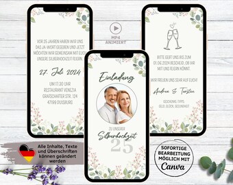 Digital silver wedding anniversary invitation for WhatsApp | Personalized eCard wedding day invitation card with floral design | Silver Wedding
