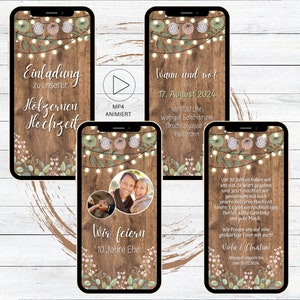 eCard digital invitation Wooden wedding rustic for WhatsApp, personalized electronic wedding anniversary invitation wood light with photo image 1