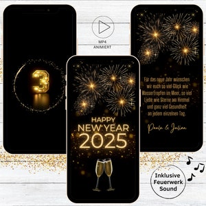 eCARD Silvester Neujahrsgrüße mit Countdown Feuerwerk | digitale WhatsApp Neujahrs Glückwünsche | Neujahrswünsche Happy new year 2025