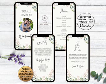 Digital wedding invitation green flowers | eCard wedding invitation for Whatsapp | animated save the date invitation floral with photo