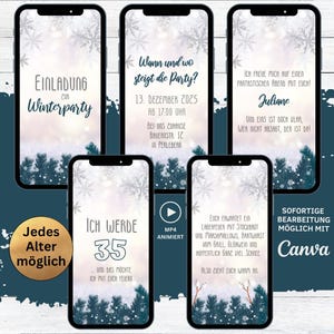 eCARD flocos de neve de convite de aniversário para festa de inverno para 18 20 30 40 50 60 | inverno de convite de aniversário digital animado do WhatsApp
