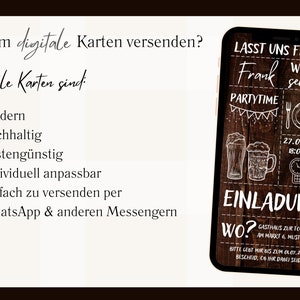 Digitale Einladung zum Geburtstag rustikal Bier Holz, Geburtstagseinladung zum Versenden per Whatsapp mit Foto Bild 3