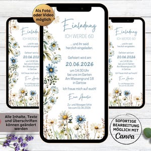 eCARD Geburtstags Party Einladung bunte Blumen | Geburtstag Gartenparty Wildblumen animierte WhatsApp Geburtstagseinladung Frühling Sommer