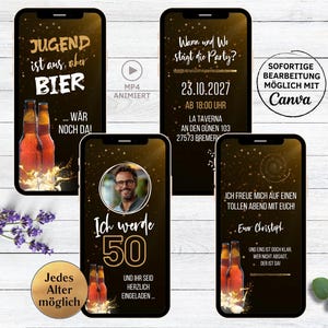 eCARD 面白い誕生日パーティー招待状 青春は終わった | 30歳、40歳、50歳、60歳の誕生日、男性用の写真付きデジタル誕生日招待状ビール