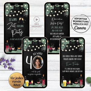 eCARD Geburtstags Party Einladung Cocktails Sekt Bier Wein für 30. 40. 50. | digitale WhatsApp Geburtstagseinladung Fotozahl für Frau Mann