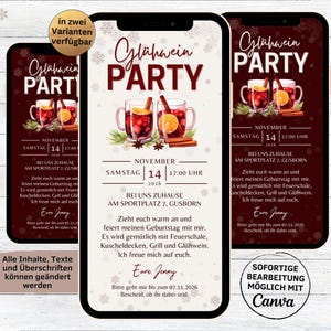 eCard Glühwein Party Einladung | digitale WhatsApp Glühweinfeier Einladungskarte | animierte personalisierbare Glühweinpartykarte Winter