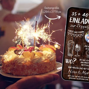 Rustic digital invitation for a double birthday party | Double birthday invitation card for 70th, 80th, 90th, 100th, 110th birthdays, dark wood with photo | Double party image 4
