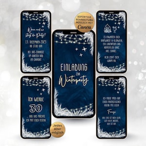 eCARD Winter Party Birthday Invitation for 18th, 20th, 30th, 40th, 50th, 60th | Animated Digital WhatsApp Birthday Invitation Winter Blue White image 1