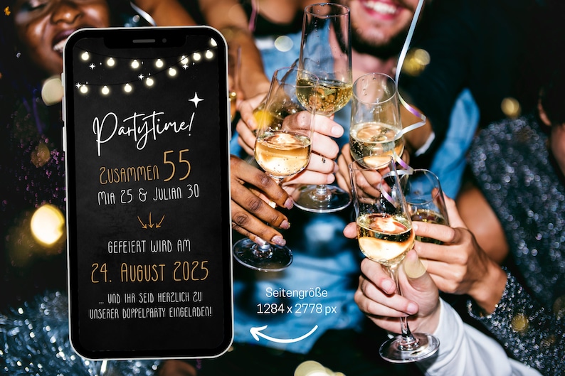 Einladung zum Doppelgeburtstag Fotostreifen 3 Fotos, Doppelparty Einladung, dreifacher Geburtstag 70 75 80 85 90 95 100 110 120 Bild 4