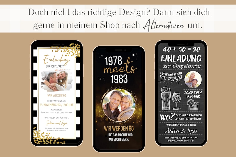 Digitale eCard Einladung zum Doppelgeburtstag, zum Versenden per WhatsApp, doppelter Geburtstag, Einladung 70 80 90 100 110 120 Papier Bild 10