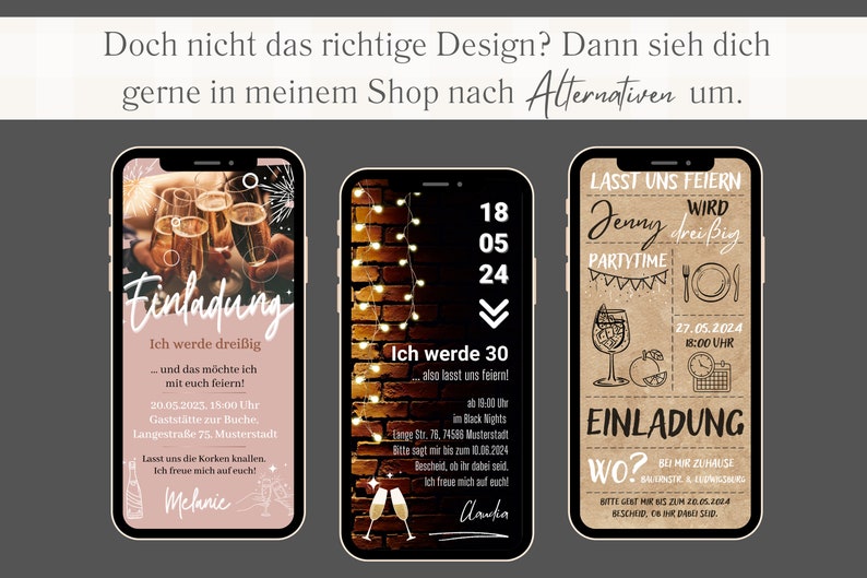 Digitale eCard Geburtstagseinladung Motiv Cocktails schwarz weiß zum Versenden per Whatsapp Bild 10