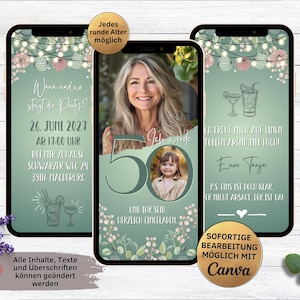 Digitale Geburtstags Party Einladung grün Cocktails | für 20. 30. 40. 50. 60. animierte eCard | WhatsApp Geburtstagseinladung mit Fotos Frau