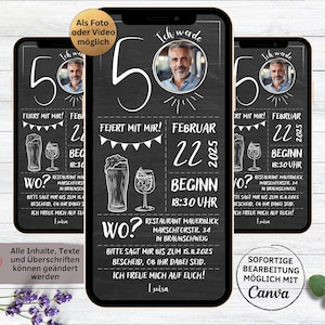 Digital eCard Birthday Invitation Table Cocktail Beer | Birthday invitation to send via Whatsapp for men and women with photo number