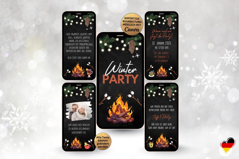Convite para Festa de Inverno | Modelo Digital Editável no Canva | Noite com Fogueira e Vinho Quente | Convite para Celebração de Inverno | Encontro de Advento imagem 1