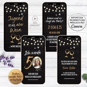 eCARD Geburtstagsparty Einladung Jugend ist aus Wein wäre noch da | digitale WhatsApp Geburtstagseinladung 40. 50. 60. Geburtstag Tafel gold