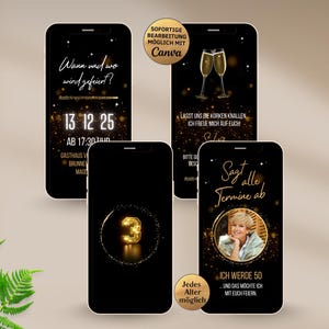 Digital birthday invitation, black and gold, with countdown | Ecard to send via WhatsApp for 20th, 30th, 35th, 40th, 45th, 50th, 60th birthdays
