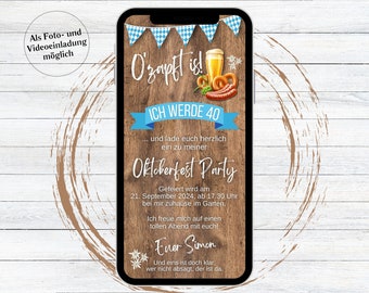 Digitale Oktoberfest Geburtstagsparty Einladung Holz zum Versenden per Whatsapp Wiesn Bier Party O’zapft is!