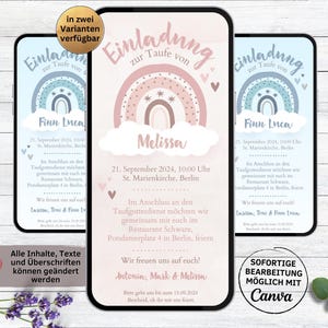 eCard invito battesimo arcobaleno digitale blu rosa | Biglietto d'invito per battesimo da inviare tramite WhatsApp | Invito al battesimo di un ragazzo e una ragazza