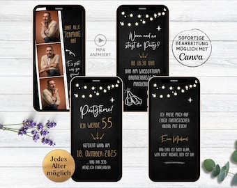 eCARD Birthday Party Invitation Photo Strip Blackboard Cocktail Beer | animated WhatsApp birthday invitation with photos | invitation card
