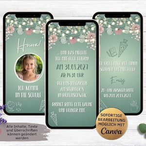 Invitation numérique pour l'inscription scolaire fleurs vertes | Présentation de l'école par carte électronique WhatsApp | Écolier 2025 | 1er jour d'école | Cérémonie d'inscription à l'école dans le jardin