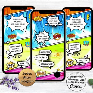 Convite de aniversário infantil estilo cômico | convite digital de aniversário do WhatsApp para adolescentes | Convite de aniversário infantil mangá menino menina