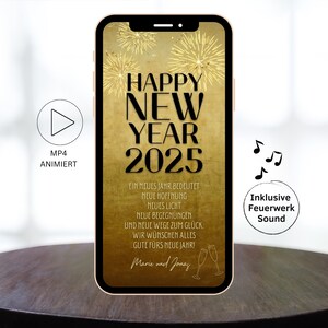 eCARD Capodanno Auguri di Capodanno 2025 oro | congratulazioni digitali WhatsApp per il nuovo anno | biglietto animato di Capodanno | Carta di Capodanno