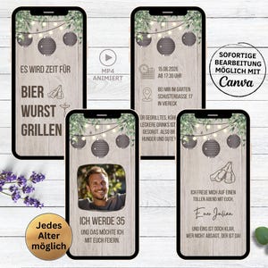 Madeira do convite do aniversário do partido do assado da festa de jardim de Digitas | Cartão eletrônico personalizável de aniversário, madeira rústica e grelhados de cerveja com linguiça leve